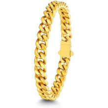 (B-7mm Breit-gold, 19.0 Zentimeter) ChainsHouse Stainless Steel Curb Chain Bracelet for Men & Women, Silver Black Gold, 5/7/9/12mm, 19-23cm
