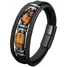 KNUIUYY Men's Tiger Eye Leather Bracelet Multi-Layer Braided Magnetic Clasp Gift for Dad