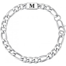 (M) Brand Letter Armband - Stainless Steel Chain Bracelet for Men Boys - A-Z Initial - Silver - Gift for Dad Son Brother