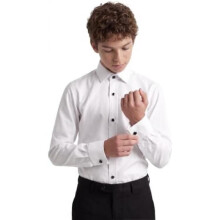 (Weiß, 3-4 Jahre) SIRRI Boys Cotton Shirt Classic Collar Black Placket Cufflinks Comfortable Breathable White 4-12 Years