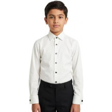 (Elfenbein, 3-4 Jahre) SIRRI Boys Cotton Shirt Classic Collar Black Placket Cufflinks Comfortable Breathable White 4-12 Years