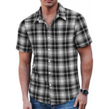 (B-schwarz&weiß1, 5XL) COOFANDY Men's Plaid Short Sleeve Shirt Casual Regular Fit Bavarian Trachten Shirt