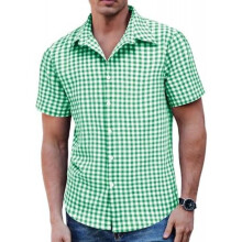 (E-weiß&grün, L) COOFANDY Men's Plaid Short Sleeve Shirt Casual Regular Fit Bavarian Trachten Shirt