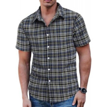 (C-dunkelblau&weiß, L) COOFANDY Men's Plaid Short Sleeve Shirt Casual Regular Fit Bavarian Trachten Shirt