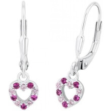 (Lila Herz) Prinzessin Lillifee Girls Earrings - 925 Sterling Silver Kids Jewelry, Synthetic Zirconia Heart, Gift Box