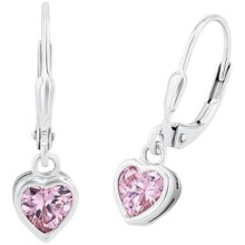 (Rosa Herz) Prinzessin Lillifee Girls Earrings - 925 Sterling Silver Kids Jewelry, Synthetic Zirconia Heart, Gift Box