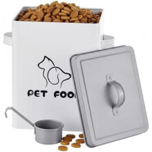 (6 Liter) Relaxdays Pet Food Storage Container 5L with Lid & Scoop, Iron Dry Food Bin, White