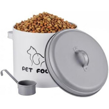 (5 Liter) Relaxdays Pet Food Storage Container 5L with Lid & Scoop, Iron Dry Food Bin, White