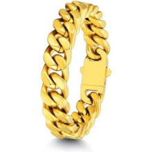 (D-12mm Breit-gold, 21.0 Zentimeter) ChainsHouse Stainless Steel Curb Chain Bracelet for Men & Women, Silver Black Gold, 5/7/9/12mm, 19-23cm