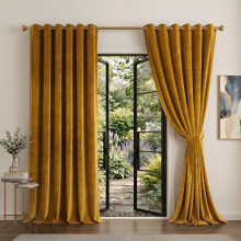 (90 x 90 (Extra Large Window), Ochre Yellow) Matt Velvet Curtains-Thermal Insulated Ringtop Ready Made Drapes Dense & Smooth Fabric