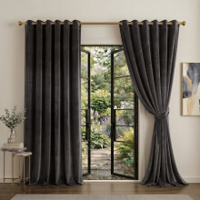 (46 x 54 (Small Window), Charcoal) Matt Velvet Curtains-Thermal Insulated Ringtop Ready Made Drapes Dense & Smooth Fabric