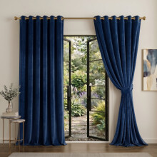 (66 x 90 (Living room Window), Navy Blue) Matt Velvet Curtains-Thermal Insulated Ringtop Ready Made Drapes Dense & Smooth Fabric