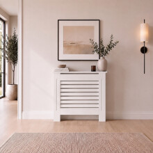 780mm Radiator Cover White Painted Modern Horizontal Slat MDF Cabinet for Radiators Small