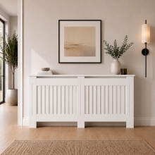 1720mm Radiator Cover White Painted Modern Vertical Slat MDF Cabinet for Radiators Extra Large