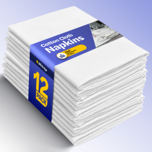 White Cotton Blend Napkins 20x20" (50cm) Set of 12 Reusable Cloth Dinner Napkins, Washable Table Linen for Home, Wedding & Everyday Use
