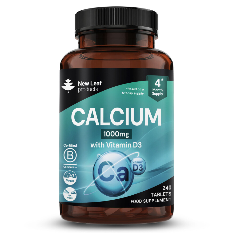 New Leaf Product Calcium With Vitamin D3 1000Mg P/S High Strength 240 Tablets, Vegan, Uk Made, Gmo Free