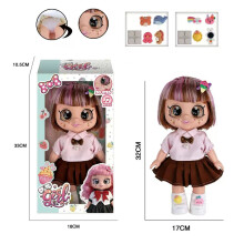 13 inch brown haired sweet student 5D glasses doll with music, hair clip, and DIY shoe flower toys