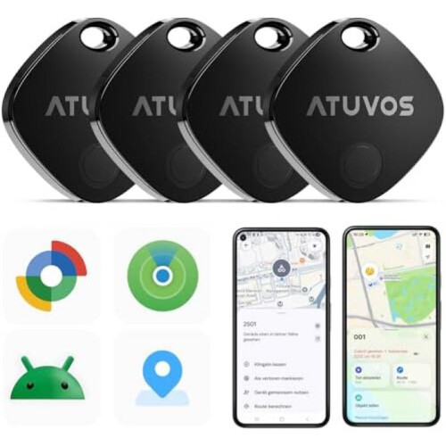 ATUVOS Smart Tag Pro 4 Pack Dual-System Tracker for Android & iOS Key Luggage Finder