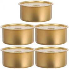 VINTORKY 5 Pack Round Aluminum Tea Tin 180ml Refillable Gold Storage Container with Lid for Tea or Cat Food Travel