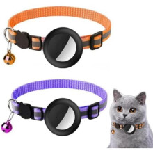 (Orange + Lila) TTPSRY 2 Pack Cat Collar Anti Lost Reflective GPS Tracker Apple AirTag Holder Adjustable Nylon Cute Bell
