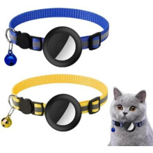 (Blau + Gelb) TTPSRY 2 Pack Cat Collar Anti Lost Reflective GPS Tracker Apple AirTag Holder Adjustable Nylon Cute Bell