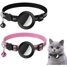 (Schwarz + Rosa) TTPSRY 2 Pack Cat Collar Anti Lost Reflective GPS Tracker Apple AirTag Holder Adjustable Nylon Cute Bell