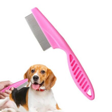 (Rosa) Pet Flea Comb with Anti-Slip Handle for Dogs Cats, Fine Teeth Flea Comb Helps Dry Skin, Prevention & Detection of Fleas on Pets