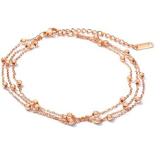 (Perlen - Rosegold) Glintara Ankle Bracelets for Women Adjustable Double Layered Zircon Foot Chain Waterproof Summer Beach Anklet Foot Jewelry