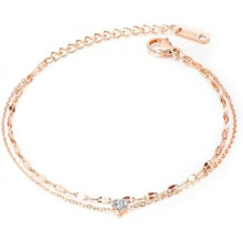 (Rund Zirkon - Rosegold) Glintara Ankle Bracelets for Women Adjustable Double Layered Zircon Foot Chain Waterproof Summer Beach Anklet Foot Jewelry
