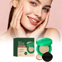 (Natural) ZephoCo Skincare Long-Lasting Cushion Foundation, Clear Even Skin Tone, Full Coverage, 15g