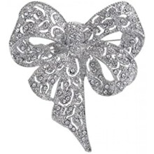 (weiß) Vintage Big Bow Rhinestone Brooch Crystal Ribbon Pin for Wedding Party Dress Suit Women