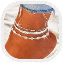 (Silber) Ushiny Boho Anklet for Women 3 Pcs Rhinestone Foot Chain Summer Beach Jewelry