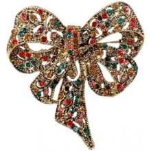 (bunt) Vintage Big Bow Rhinestone Brooch Crystal Ribbon Pin for Wedding Party Dress Suit Women
