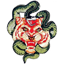 (Tiger und Schlange) Sagitty Golden Roaring Tiger Embroidered Patch - Iron On or Sew On -1 Piece