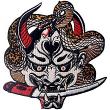 Hannya Oni Mask Embroidered Patch Iron On or Sew On