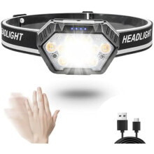 POCKETMAN LED Headlamp Rechargeable Super Bright 6 Modes High Lumens Motion Sensor Red Light IPX4 Waterproof for Camping Fishing Night Running Black