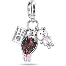 (3PAC208) 925 Sterling Silver Charm Pendant for Bracelet Women, Pandach Beads Fit European Bracelets Necklace, Gift for Women Girls