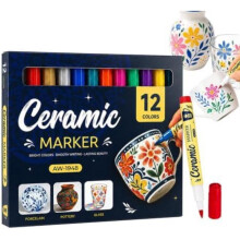 12 Pack Ceramic Paint Pens 1-6mm Waterproof Acrylic Markers for Canvas Fabric Rock Glass DIY Crafts