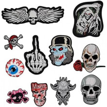 (Skelett Klein) Surriba Skull Rose Embroidered Patch Large Pink Halloween Cool Personalized Jacket Iron On Applique for Clothing