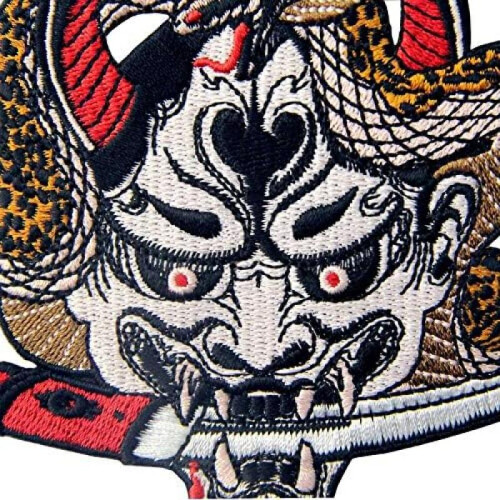 Hannya Oni Mask Embroidered Patch Iron On or Sew On 1