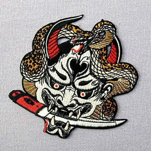 Hannya Oni Mask Embroidered Patch Iron On or Sew On 2