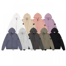 (Grey, M) Classic Solid Color Hooded Badge Long Sleeve Jacket Unisex Island Couple Streetwear