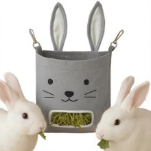 (grau) Heunetz Hanging Small Pet Hay Rack Storage Bag Holder for Chinchillas Guinea Pigs Rabbits Hamsters Cage Accessories
