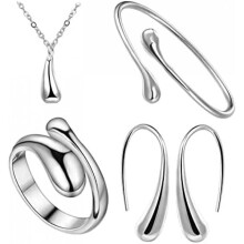 (Silber) Women's Water Drop Jewelry Set 4 Pieces Silver Gold Teardrop Pendant Necklace Earrings Bracelet Rings for Women Girls