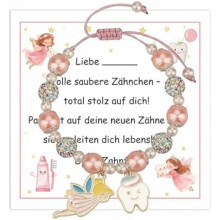 Nhgkju Tooth Fairy Gifts for Girls - Adjustable Beaded Bracelet with Tooth Fairy Card, Pink White Bracelet, Tooth Keepsake Gift for Kids (Pink)