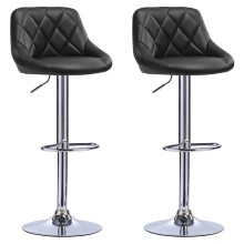 Set of 2 Bar Chairs Bar Stools PU Leather Chrome Breakfast Chairs Black
