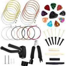 (Package C) Guitar Accessories Kit with Strings Picks Tuner Capo Universal Guitar Accessories Set Black 21Pcs