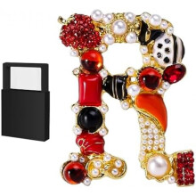 (R) Women's Letter Brooch Rhinestone Elegant Pin with Gift Box for Jacket Hat Scarf Bag