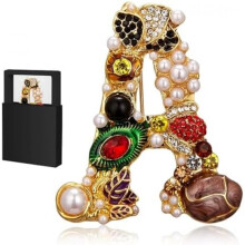 (A) Women's Letter Brooch Rhinestone Elegant Pin with Gift Box for Jacket Hat Scarf Bag