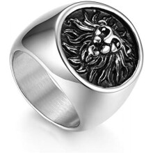 (A, 62 (19.7)) Flongo Men's Lion Head Ring Silver Thumb Ring Biker Accessories